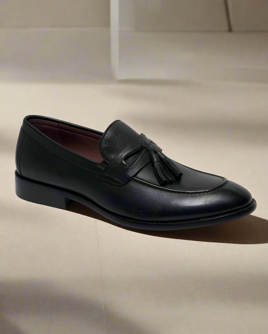 2H #D348-10-807 Black Classic Shoes Genuine Leather