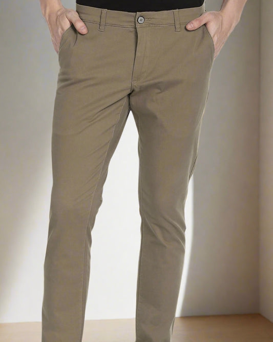 2H Dark Beige Plain Chinos Pant