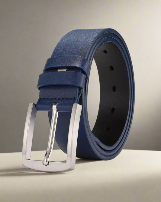 2H Navy Genuine Leather Casual Belt