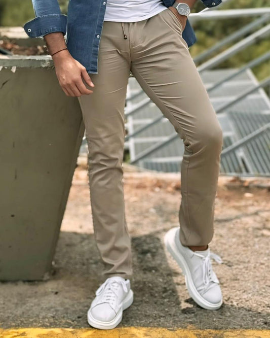 2H Beige Chinos Cotton Pant with rope