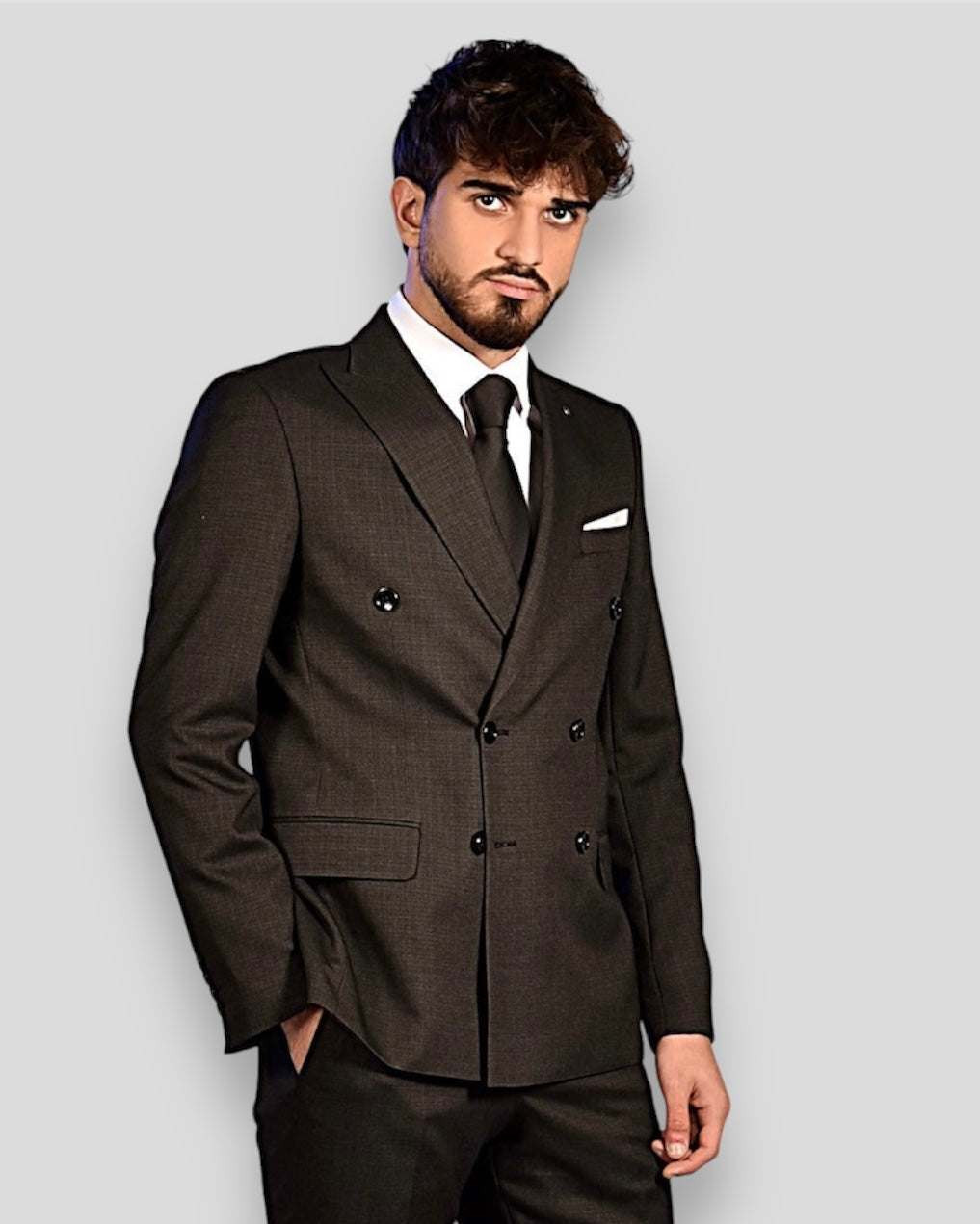 2H #119-02 Black Gray Double Breast Suit 2 Peices