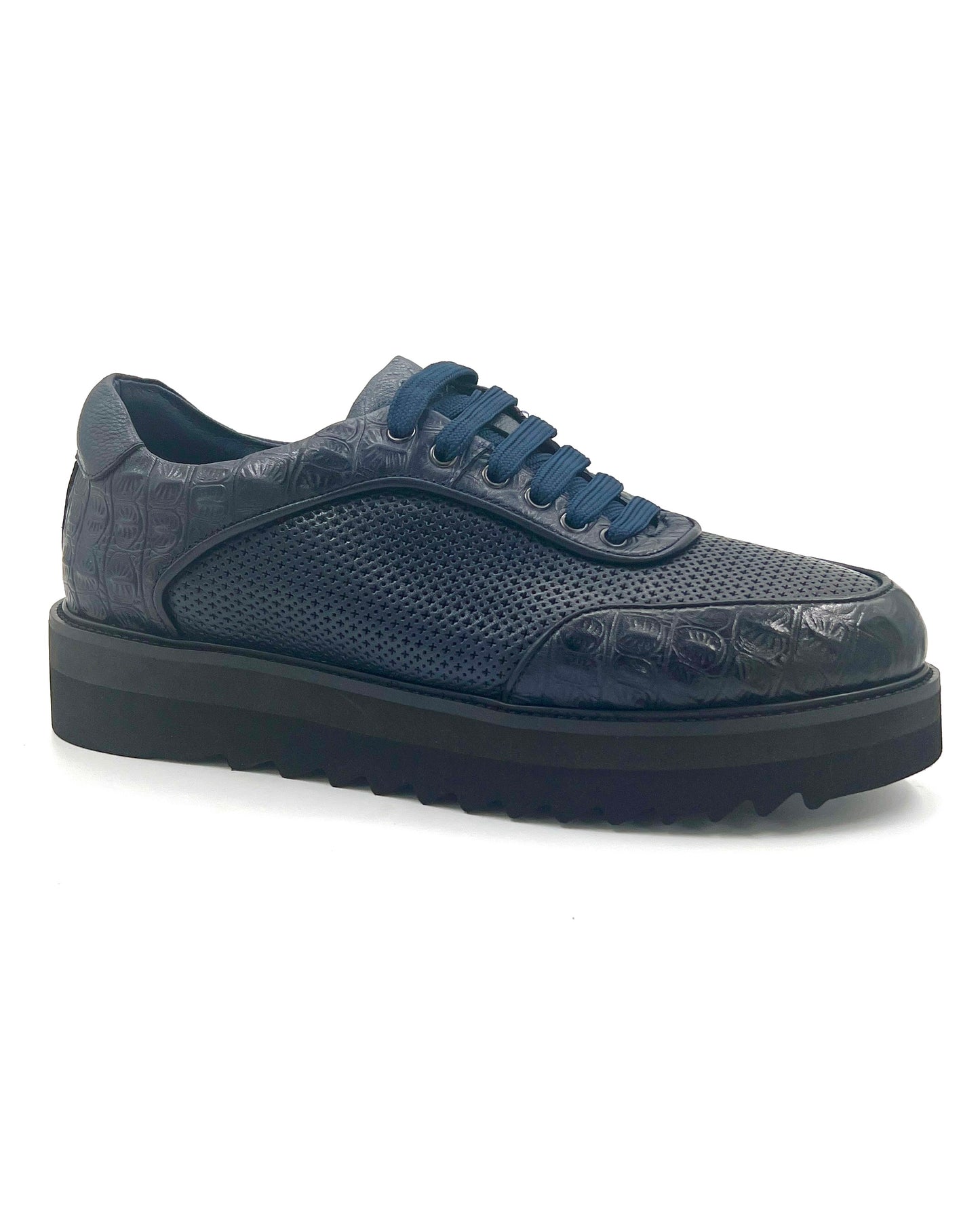 2H #S8042-27-106 Genuine Leather Navy Casual Shoes