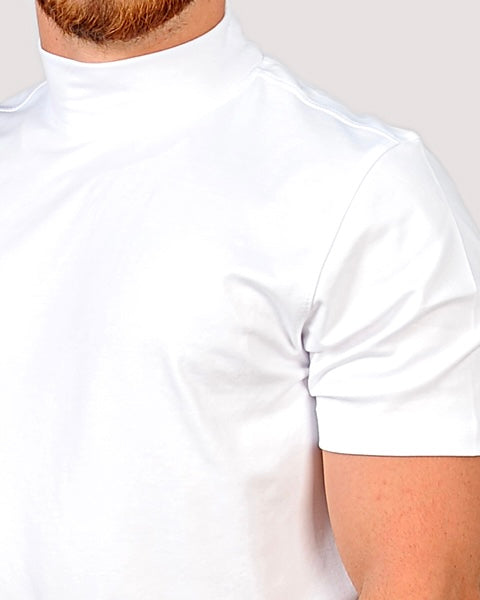 2H #12576 White Mercerized Cotton High Neck T-Shirt