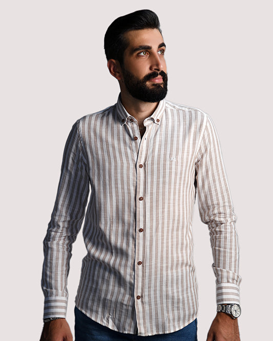 2H Beige Striped Linen Shirt