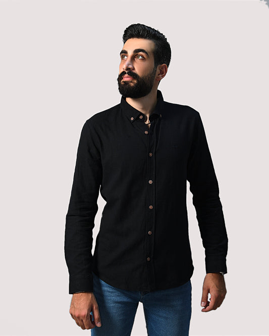 2H Black Linen Shirt