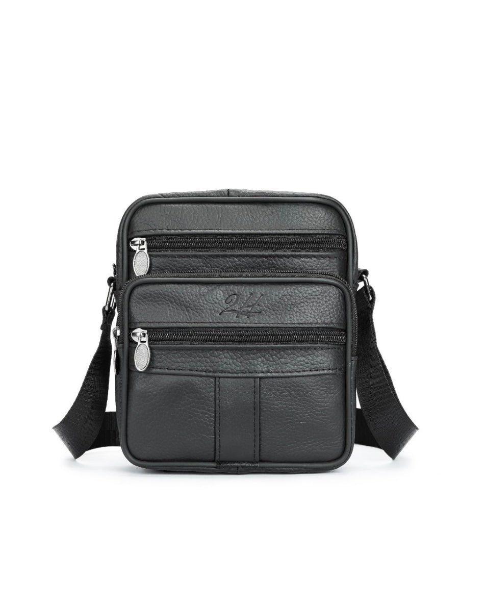 2H #6108 Genuine leather Black Shoulder messenger bag