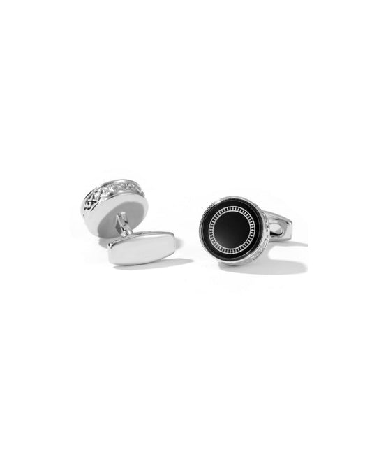 2H #XK22S011 Silver With Black Cufflinks