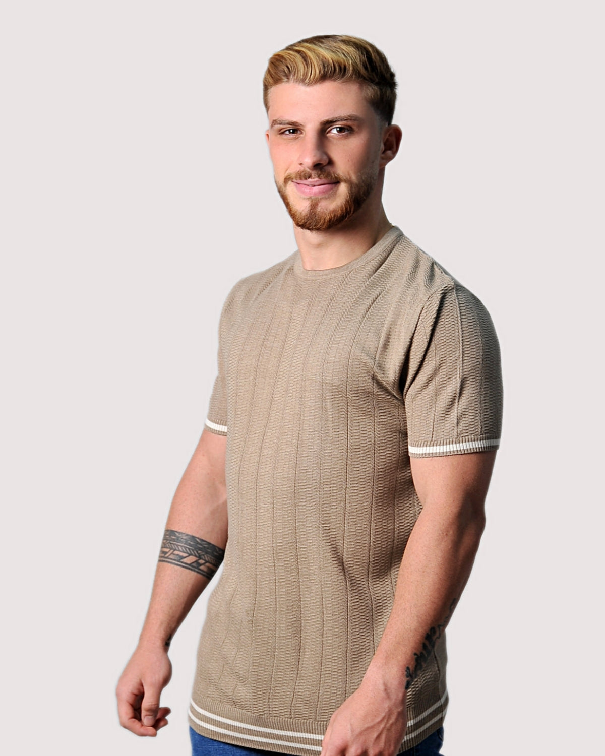 2H #39750-30 Beige Knitted T-Shirt