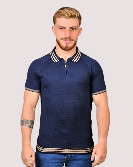 2H #39749-40 Navy Knitted Polo T-Shirt