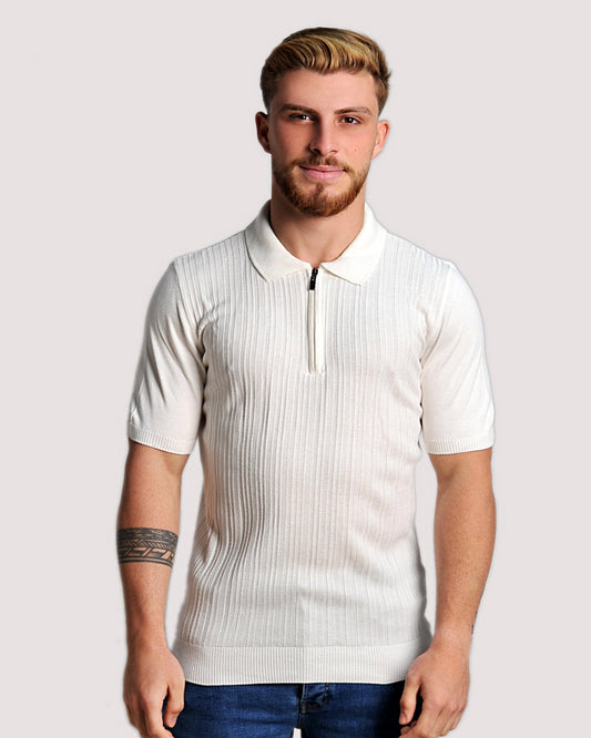 2H #39733-40 Off-White Knitted Polo T-Shirt