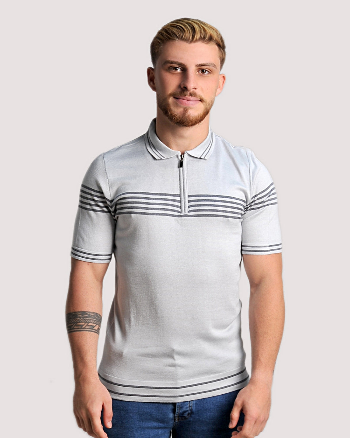 2H #39729-40 Gray Knitted Polo T-Shirt