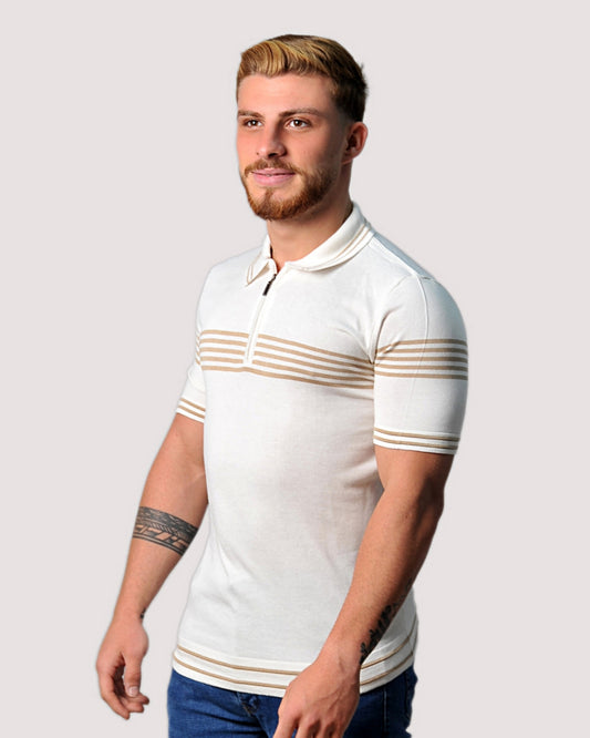 2H #39729-40 Off-White Knitted Polo T-Shirt