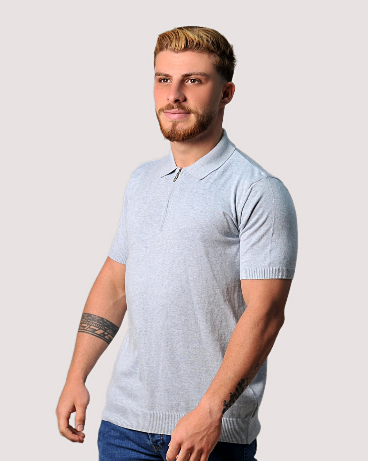 2H #2001-40 Gray Cotton Knitted Polo T-Shirt