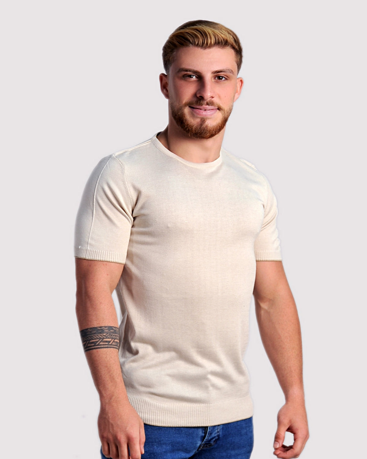 2H #39553-30 Beige Knitted T-Shirt