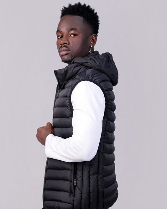 2H Black Puffer Lightweight Gilet