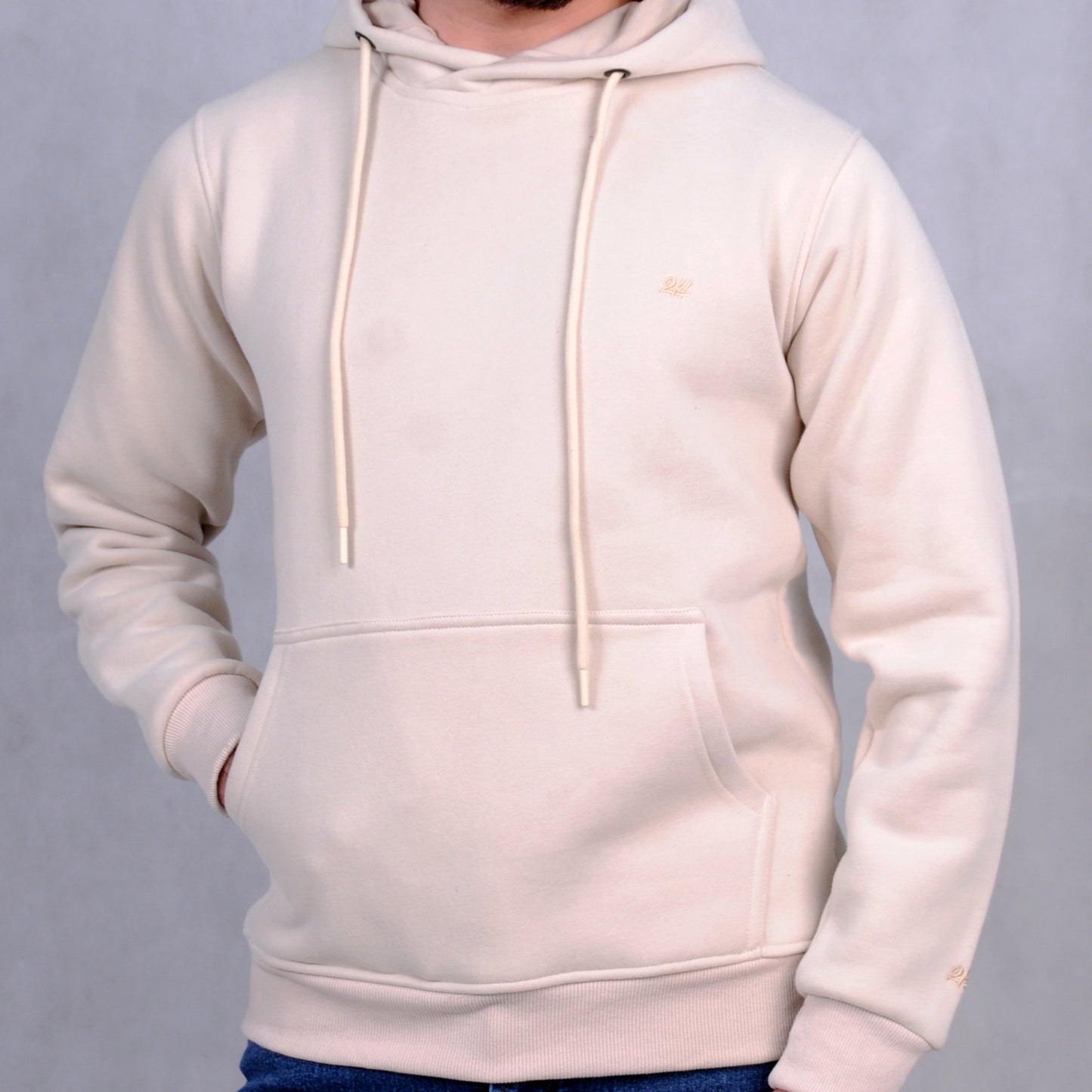 2H #Beige White Men Sweater Cotton Hoodie