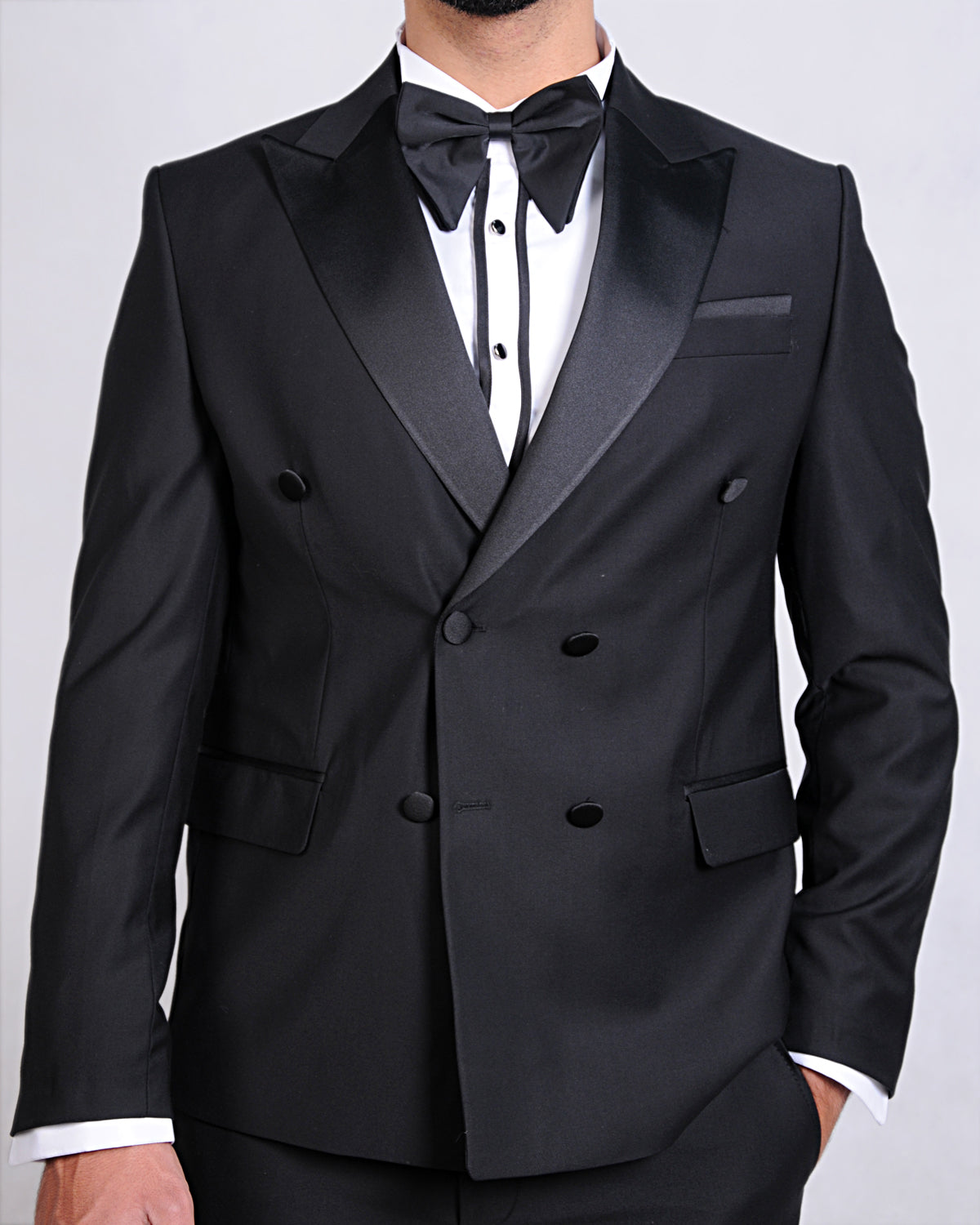 2H black peaked Lapel Double breasted Suit 2 Pieces