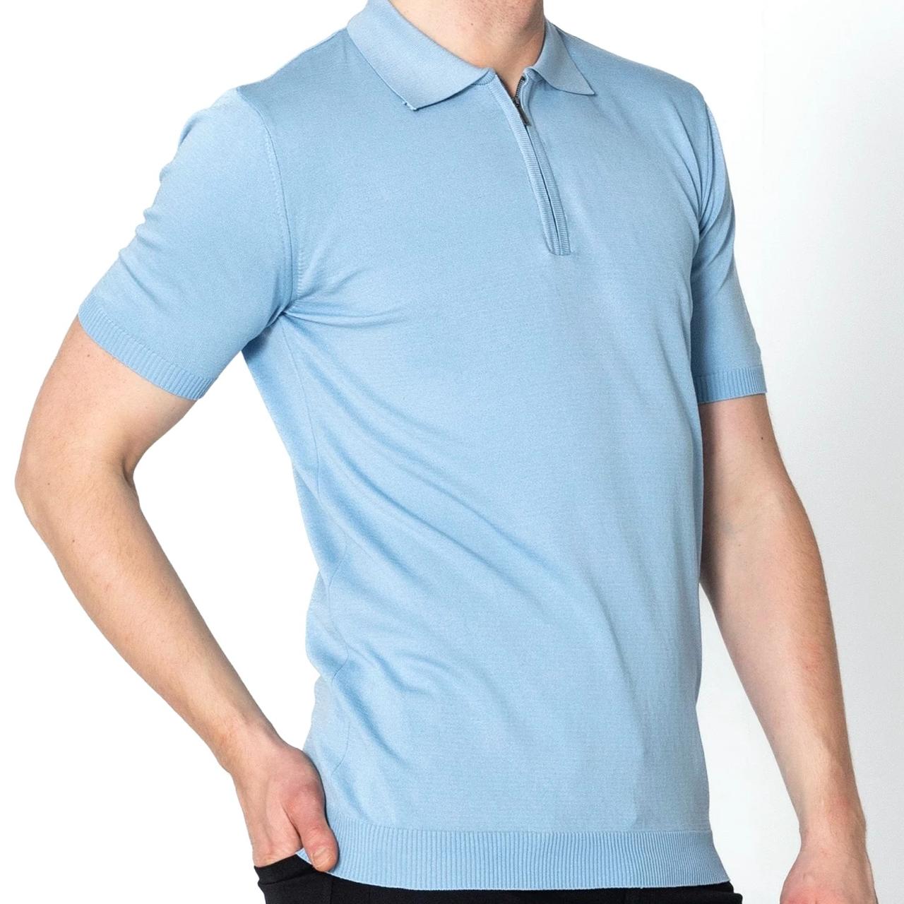 2H Light Blue Knitted Polo T-shirt