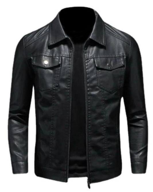 2H Black Leather Casual Jacket