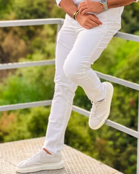 2H White Cotton Embossed Chinos Pant