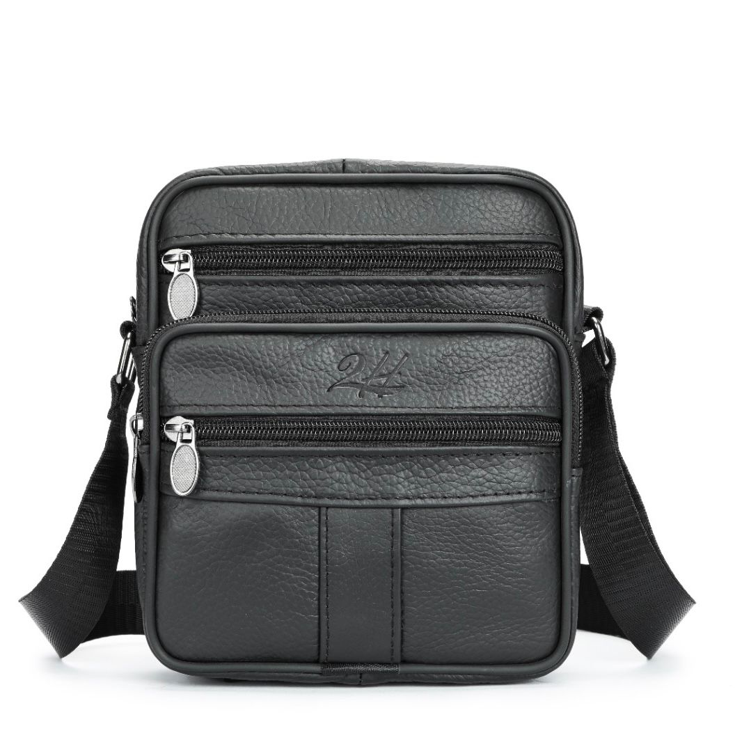 2H #6108 Genuine leather Black Shoulder messenger bag
