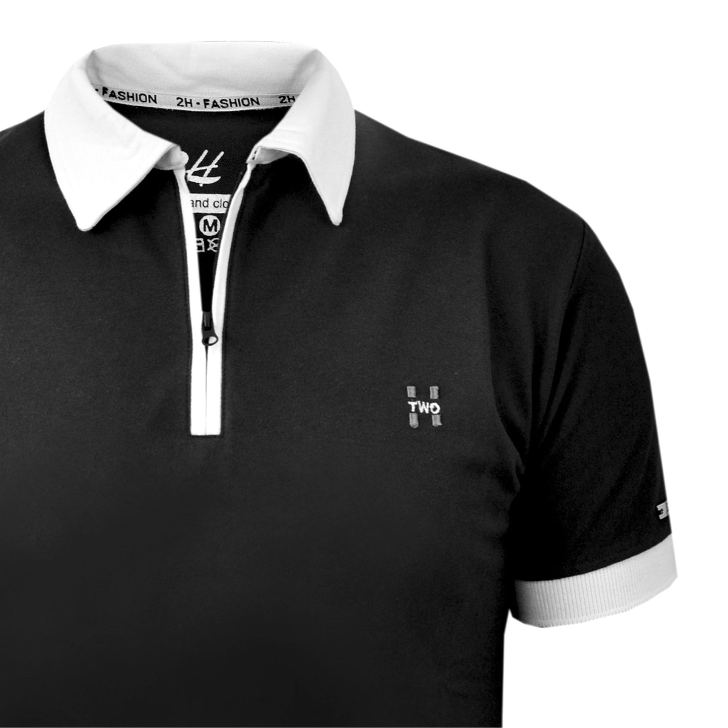 2H #77030 Black Polo T-shirt With White Neck